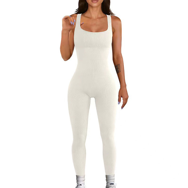 Threaded pants jumpsuit Seamless stretch tracksuit removable chest pad fitness one-piece yoga suit women