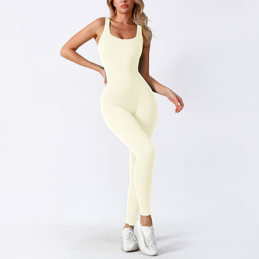 Threaded pants jumpsuit Seamless stretch tracksuit removable chest pad fitness one-piece yoga suit women