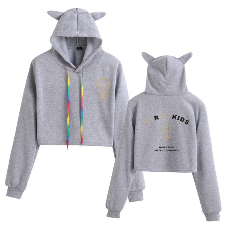 The new Stray Kids Tour print perimeter midriff Cat ear hoodie for ladies