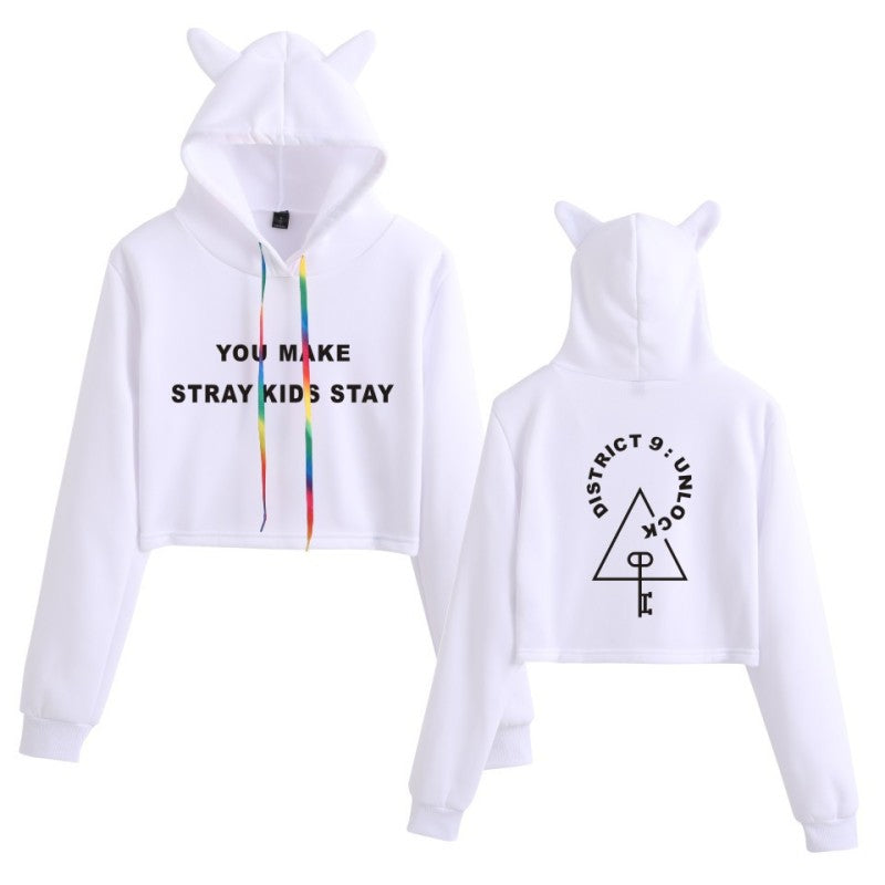 The new Stray Kids Tour print perimeter midriff Cat ear hoodie for ladies