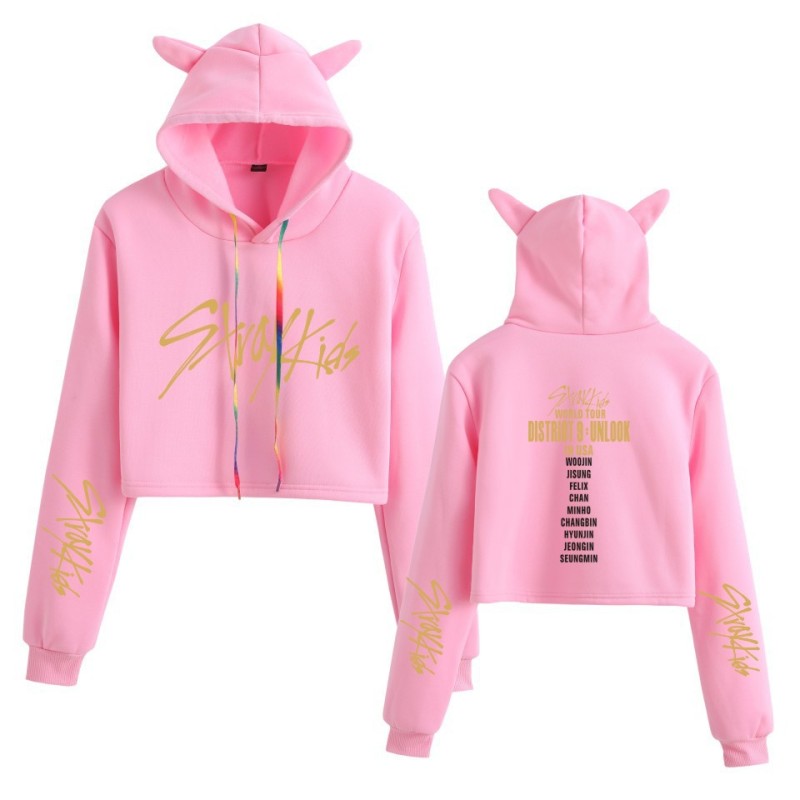 The new Stray Kids Tour print perimeter midriff Cat ear hoodie for ladies