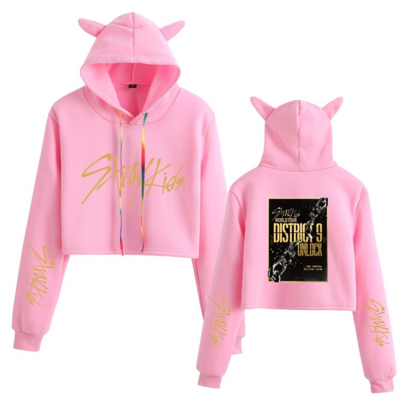 The new Stray Kids Tour print perimeter midriff Cat ear hoodie for ladies