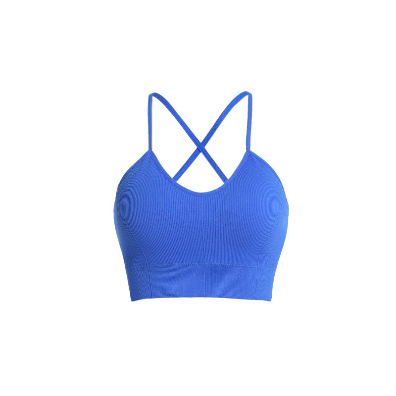 Spring/Summer nude Yoga vest with breast compression Sports underwear le Shock absorbent cross back fitness bra