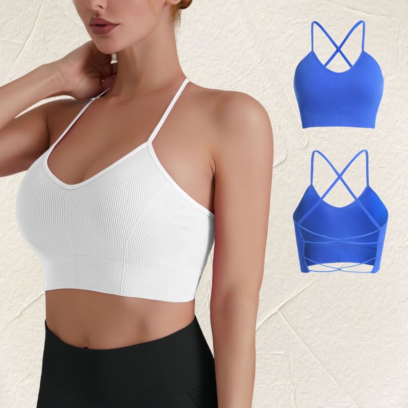 Spring/Summer nude Yoga vest with breast compression Sports underwear le Shock absorbent cross back fitness bra