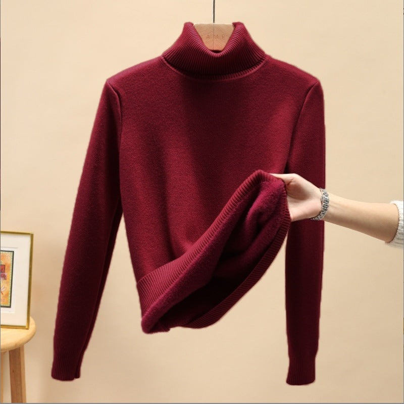 Integrated cashmere fabric autumn and winter plus fluff coat thickening slimming jumper with warm jacket knitted long sleeve base