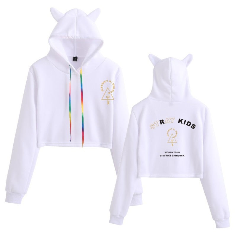 The new Stray Kids Tour print perimeter midriff Cat ear hoodie for ladies