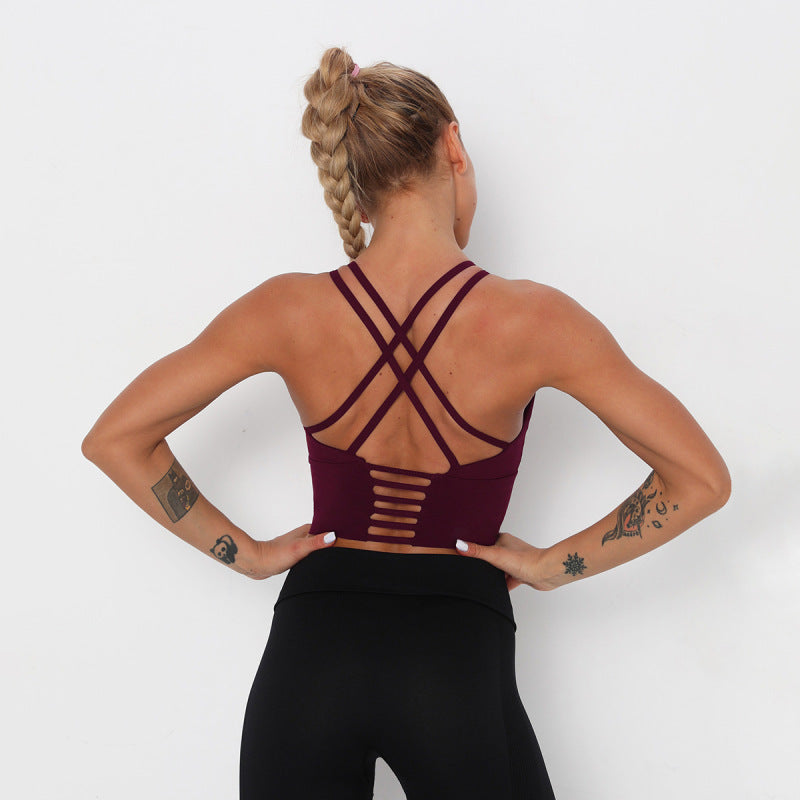 New cross back sports bra with thin straps shock-proof push-up sports yoga vest