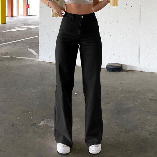 European-american style 2021 new solid color jeans female drape loose show thin high waist straight pants women casual pants